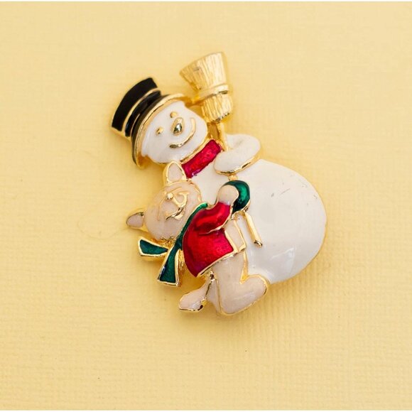 Vintage Adorable Snowman Teddy Bear Christmas Brooch i26 - Picture 1 of 3
